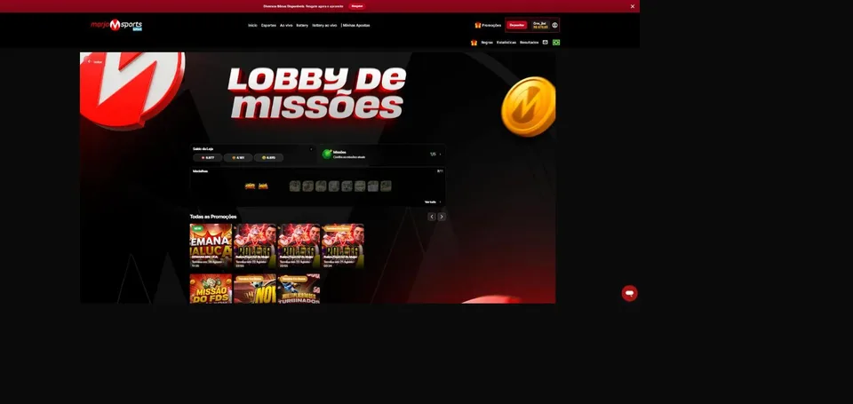 Carrossel de promoções em destaque no Lobby de Missões, incluindo a campanha Multiplicadores Turbinados.
