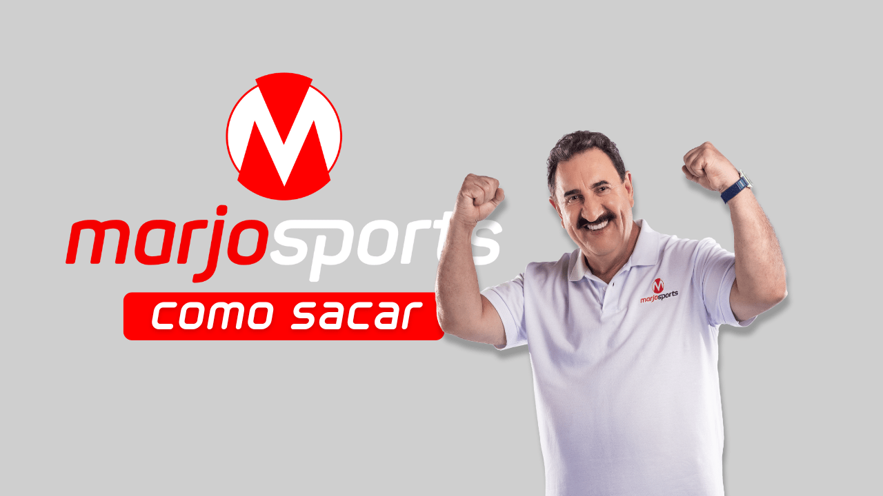 apresentador ratinho com os braços para cima em comemoração em frente a logotipo marjosports e do texto "como sacar"